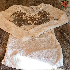 CAbi Cream and Brown Long Sleeve Top